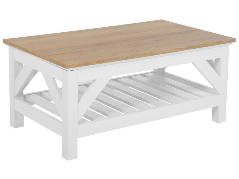 Konferenčný stolík s policou svetlé drevo/biela SAVANNAH_735591