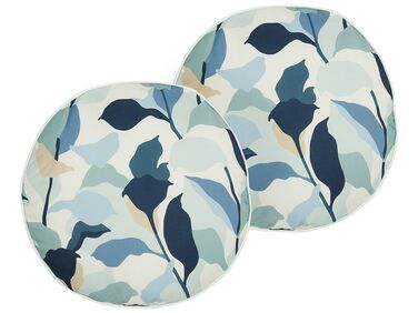 Set of 2 Outdoor Cushions Leaf Pattern ⌀ 40 cm Blue VEGLINO