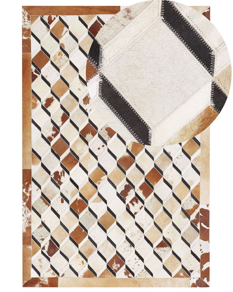 Tapis patchwork en cuir marron 140 x 200 cm SERINOVA_780612
