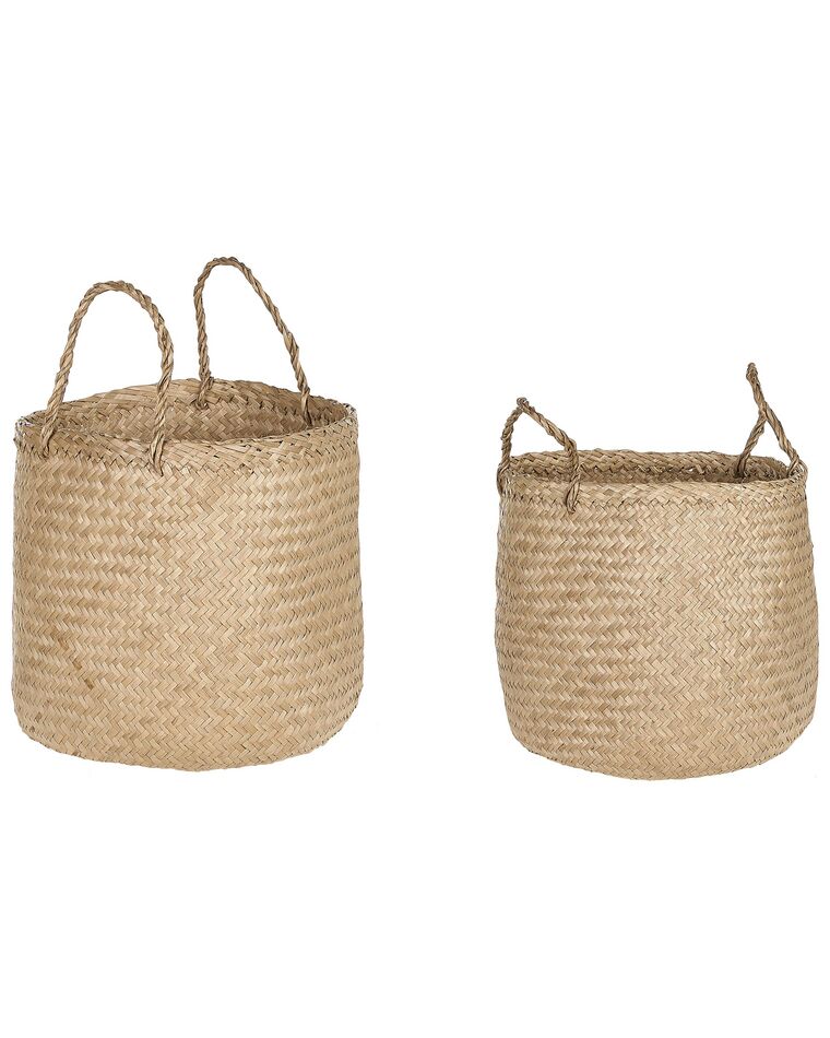 Conjunto de 2 cestas de hierba marina clara HALONG_886551