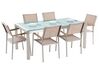 6 Seater Garden Dining Set Triple Plate Cracked Ice Glass Top with Beige Chairs GROSSETO_724988