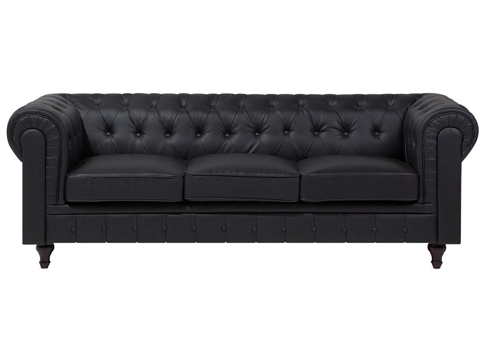Faux Leather Living Room Set Black CHESTERFIELD Big Beliani.co.uk