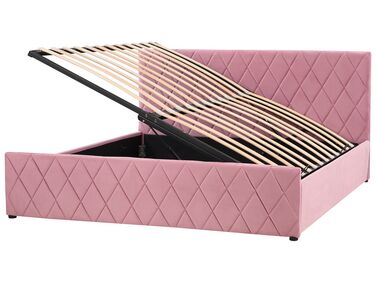 Bett Samtstoff rosa Lattenrost Bettkasten hochklappbar 180 x 200 cm ROCHEFORT