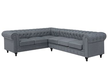Canapé angle à droite 6 places en tissu gris clair CHESTERFIELD