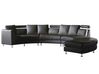 7-Sitzer Sofa Leder schwarz halbrund mit Ottomane ROTUNDE_103671