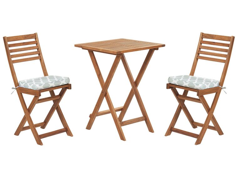 Table et 2 chaises de jardin en bois avec coussins vert menthe FIJI_764357