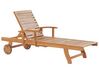 Acacia Wood Reclining Sun Lounger with Red Cushion JAVA_763160