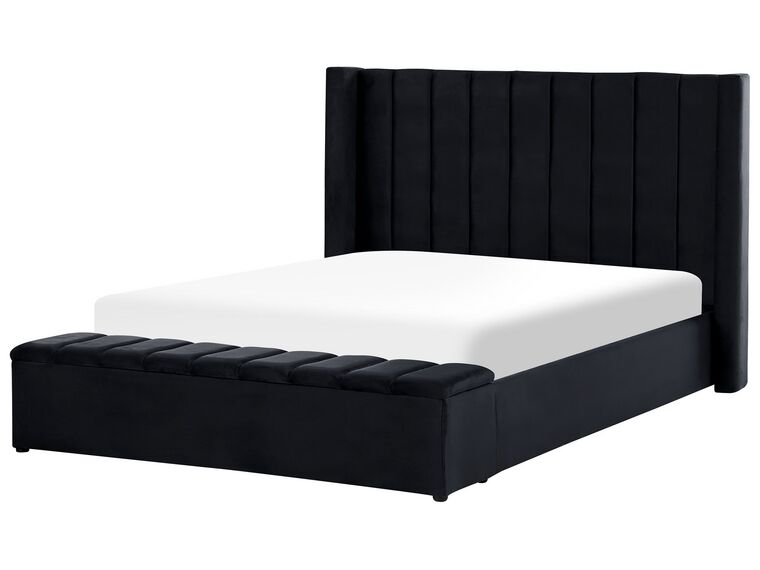 Velvet EU King Size Bed with Storage Bench Black NOYERS Beliani.co.uk