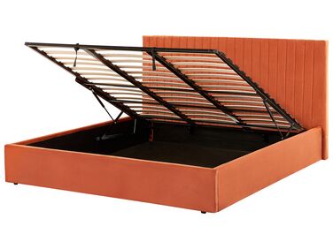 Zamatová posteľ s úložným priestorom 180 x 200 cm oranžová VION