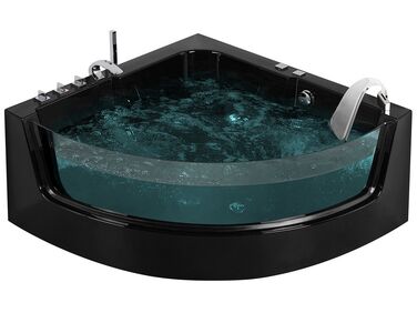 Whirlpool Badewanne schwarz Eckmodell mit LED 190 x 135 cm MARINA