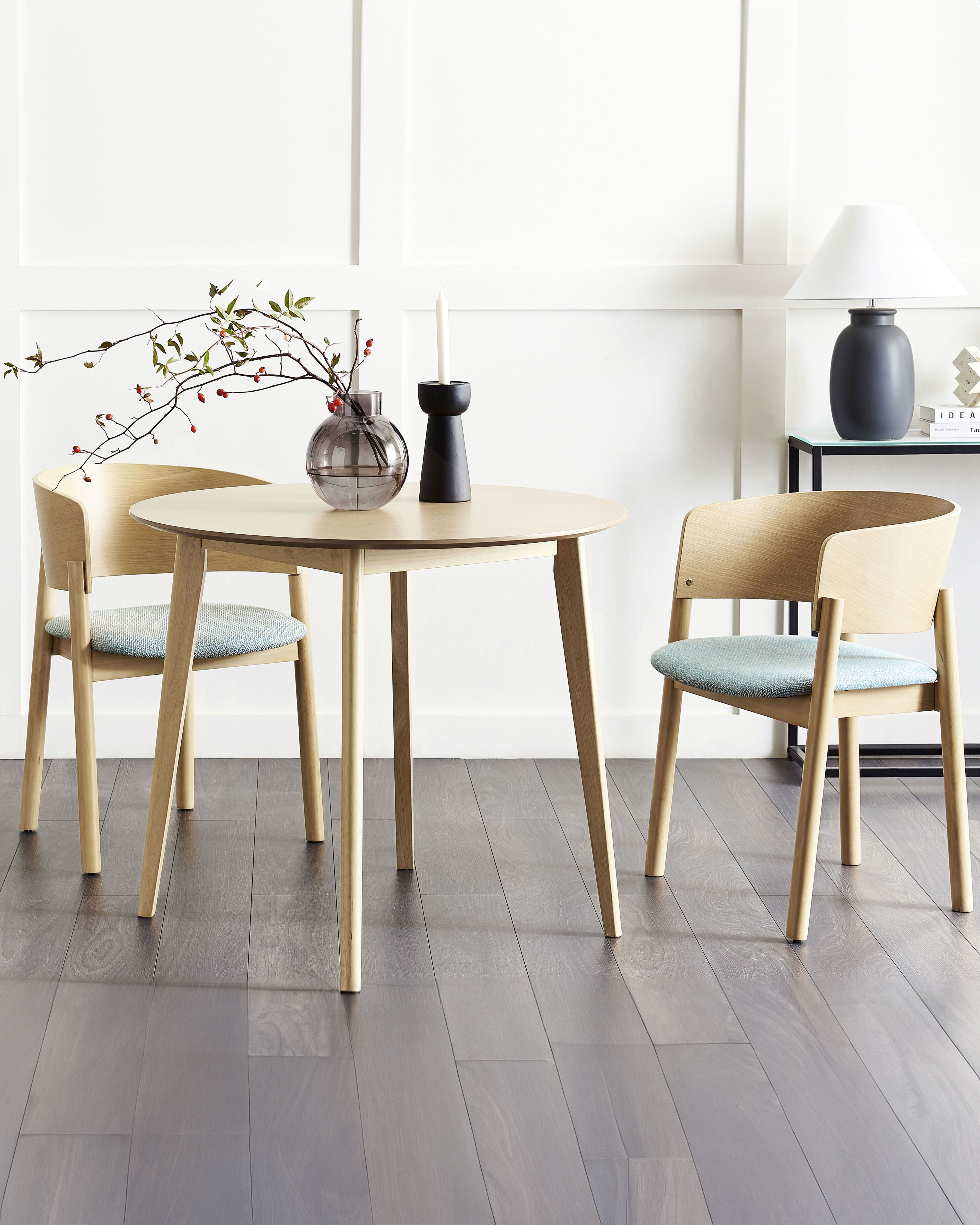 Set of 2 Dining Chairs Light Wood and Blue MARIKANA Beliani.co.uk