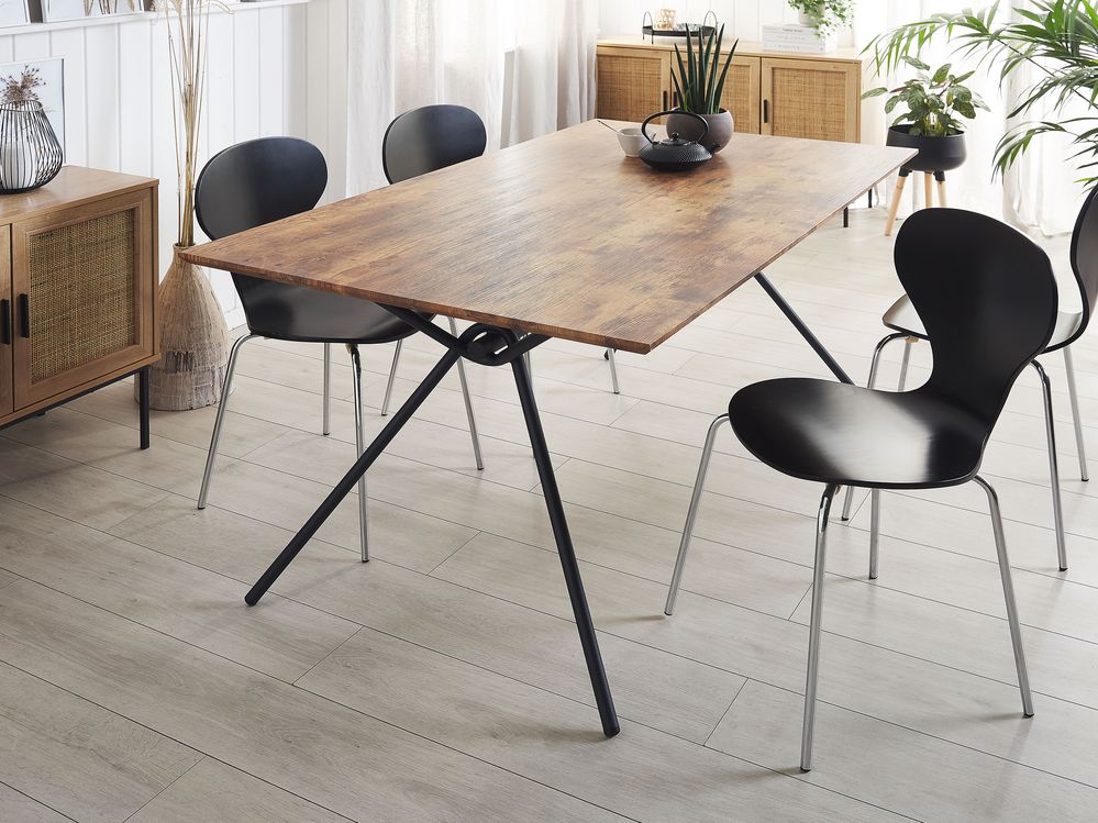 Table à manger effet bois foncé et noire 160 x 90 cm AMSTERDAM | Beliani.fr