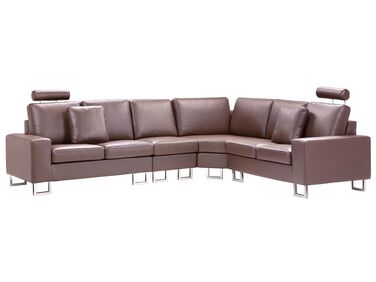 Canapé angle à gauche 6 places en cuir marron STOCKHOLM