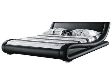 Čierna kožená posteľ 160 x 200 cm AVIGNON