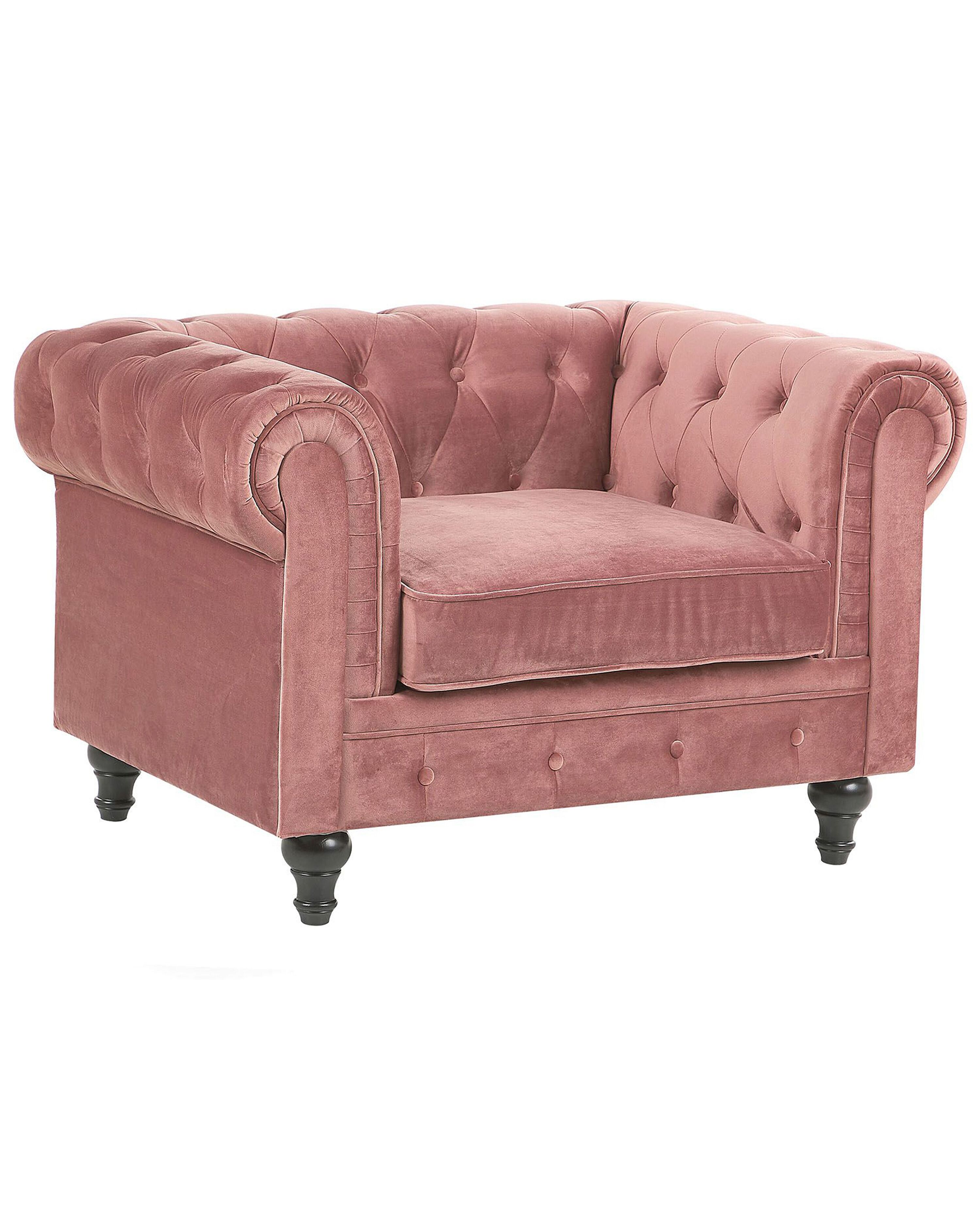 Fauteuil fluweel roze CHESTERFIELD | Beliani.nl