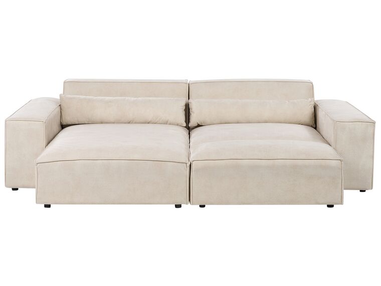 Right Hand 2 Seater Modular Velvet Corner Sofa with Ottoman Beige HELLNAR_910826