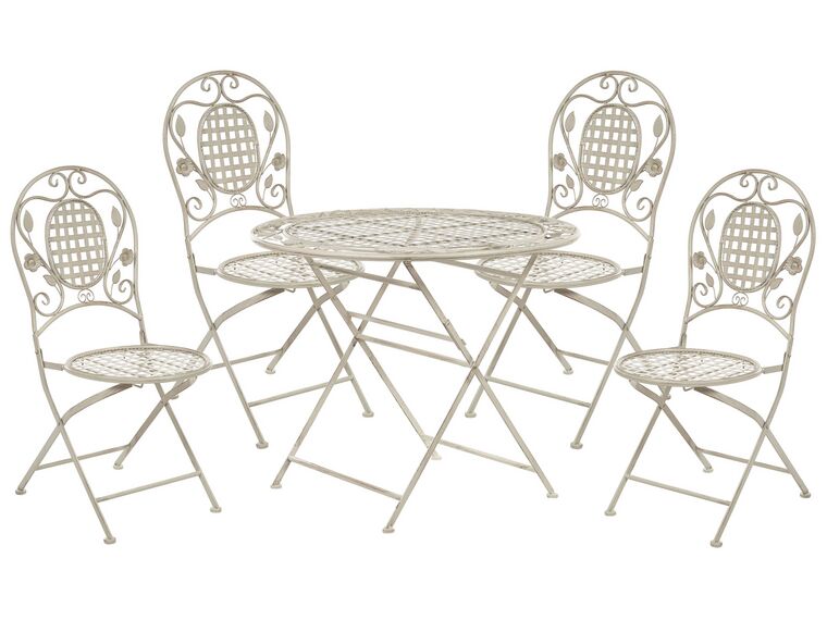 Salon de jardin bistrot table et 4 chaises en acier blanc cassé BIVIO_807855
