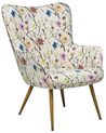 Wingback Chair with Footstool Floral Pattern Cream VEJLE II_774016