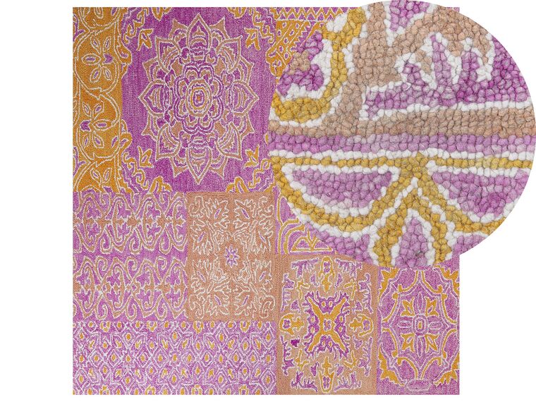 Tappeto lana rosa e giallo 200 x 200 cm AVANOS_830716