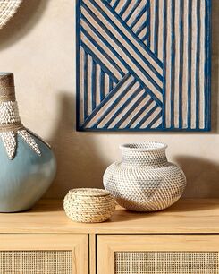 Koristemaljakko rottinki valkoinen/harmaa 22 cm ASAHAN