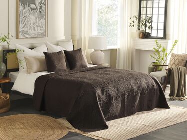 Embossed Bedspread and Cushions Set 200 x 220 cm Brown RAYEN