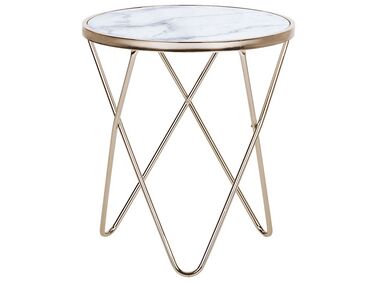 Marble Effect Side Table White with Gold MERIDIAN II