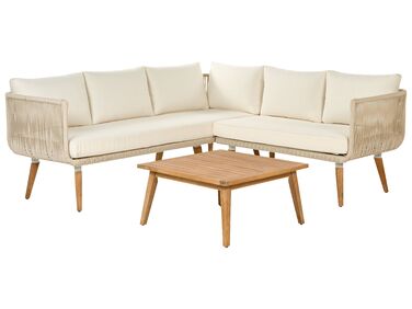 Lounge Set Akazienholz hellbraun / beige 5-Sitzer modular Auflagen creme ALCAMO