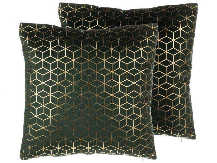 Lot de 2 coussins 45 x 45 cm en velours vert avec motifs géométriques CELOSIA_770078
