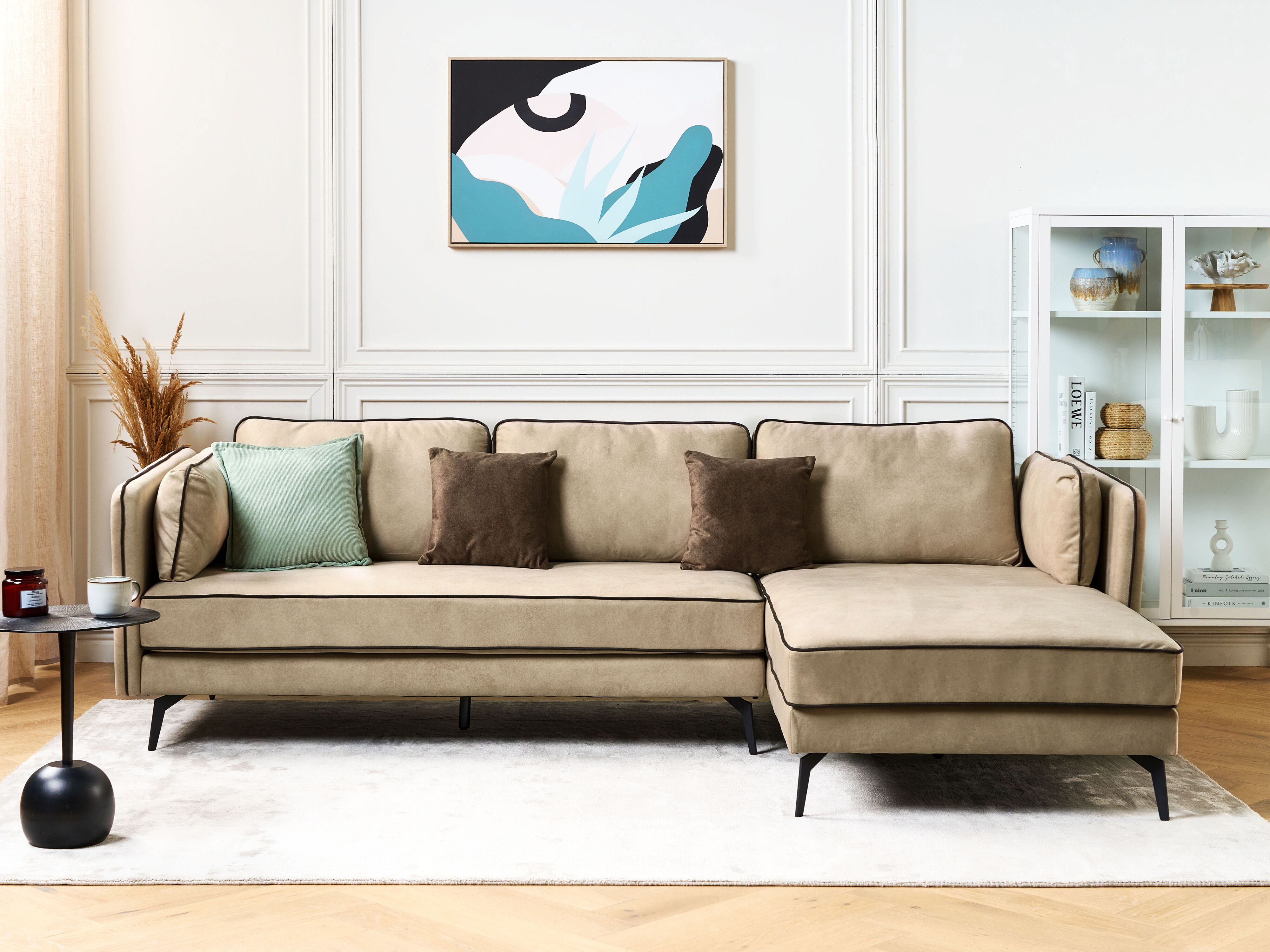 Canapé d'angle côté gauche en velours beige ALTAN | Beliani.fr