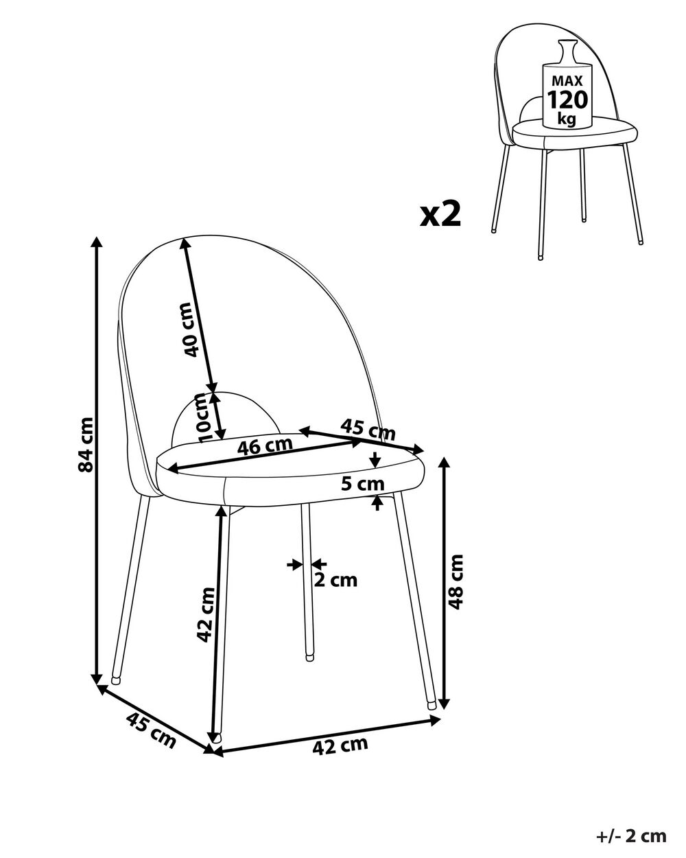 Conjunto de 2 sillas de comedor de terciopelo negro COVELO 