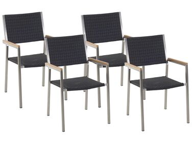 Zestaw 4 krzeseł ogrodowych z technorattanu czarny GROSSETO