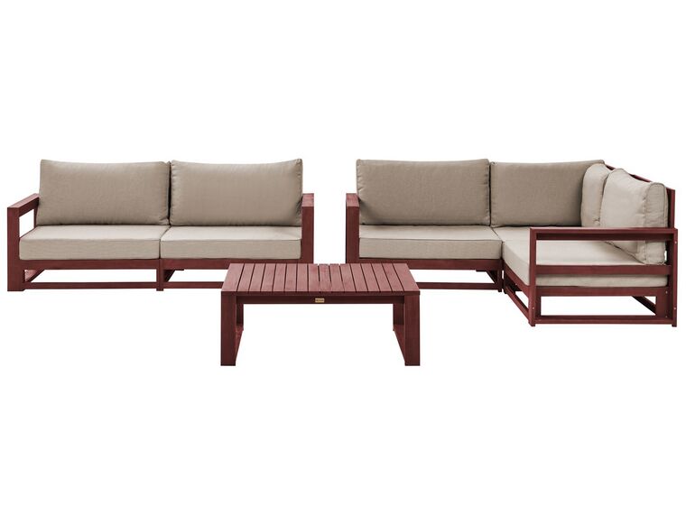 Lounge Set zertifiziertes Holz mahagonibraun 4-Sitzer modular Auflagen taupe TIMOR II_852966