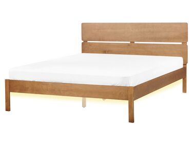 Łóżko LED drewniane 160 x 200 cm jasne BOISSET