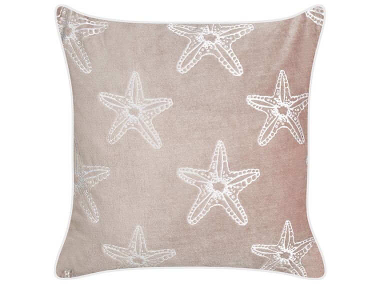 Almofada decorativa com motivo de estrela do mar em veludo rosa 45 x 45 cm CERAMIUM_892968