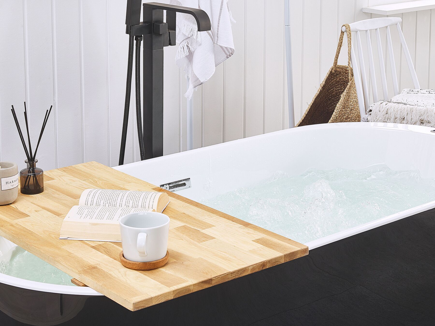 Freestanding Whirlpool Bath with LED 1700 x 800 mm Black NEVIS ...