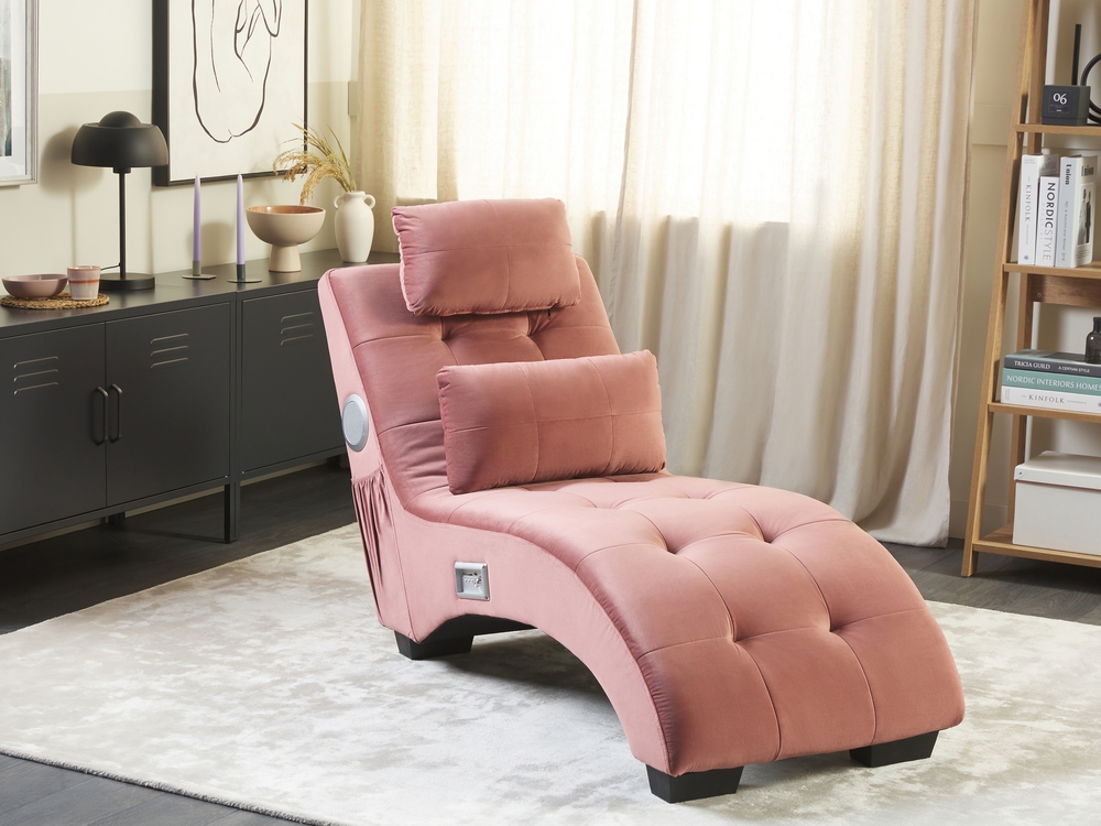 Chaise longue velluto rosa con casse bluetooth SIMORRE 