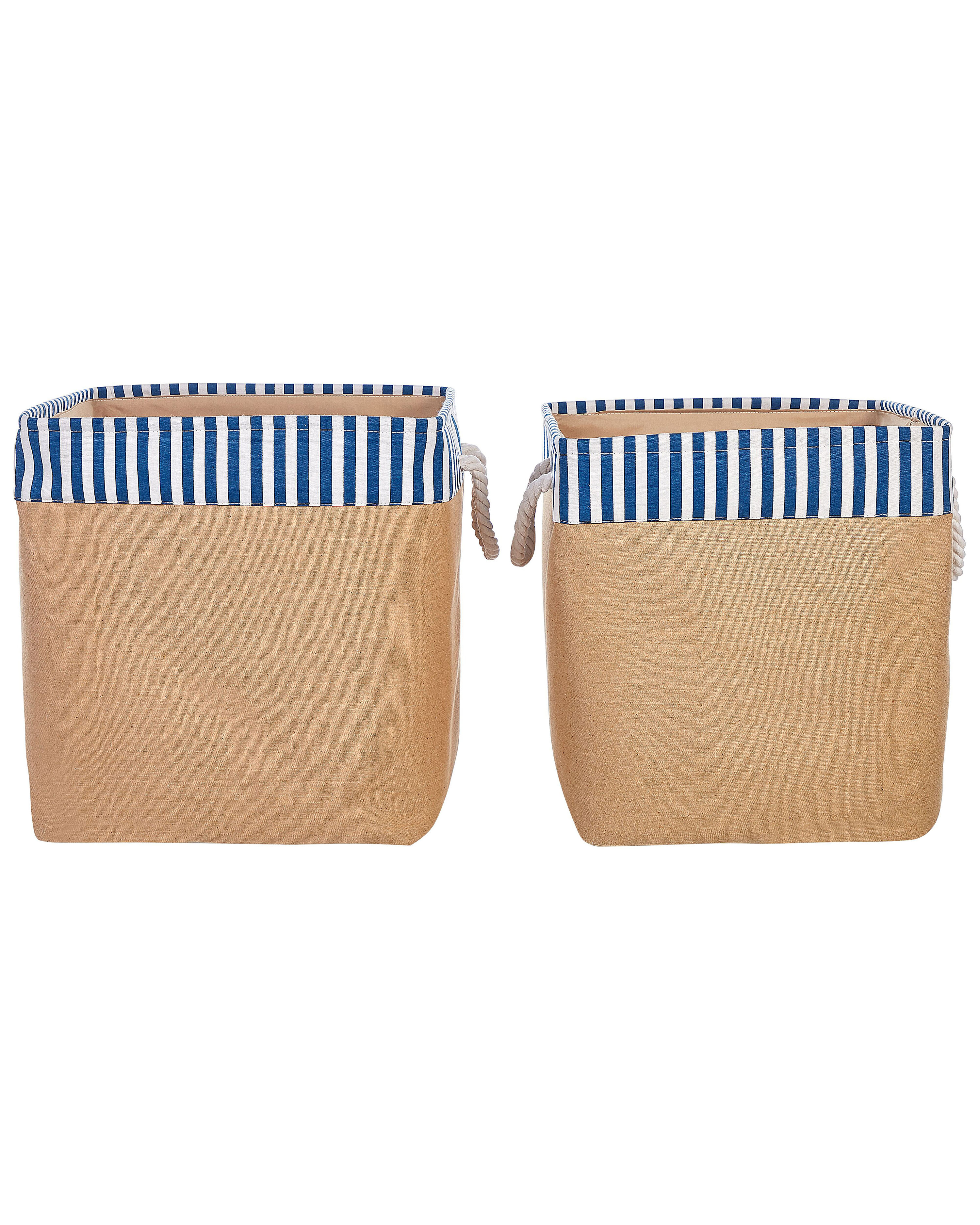 Conjunto de 2 cestas de poliéster beige/blanco/azul TUGUL