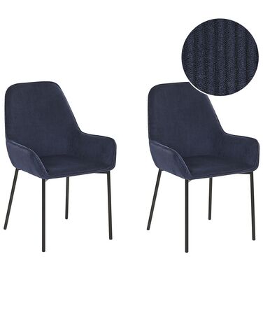 Conjunto de 2 sillas de comedor de pana azul oscuro/negro LOVERNA