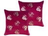 Set of 2 Velvet Cushions Leaf Pattern 45 x 45 cm Burgundy GOLDENROD_854534