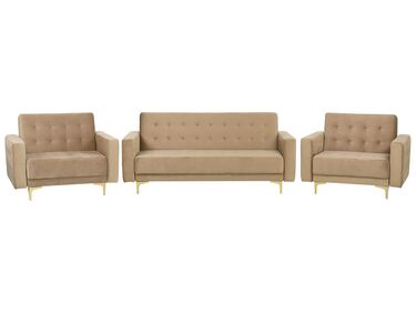 Conjunto de sofás reclináveis com 5 lugares em veludo cor de areia ABERDEEN
