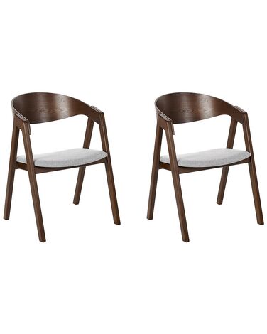 Conjunto de 2 cadeiras em madeira escura e assento cinzento YUBA
