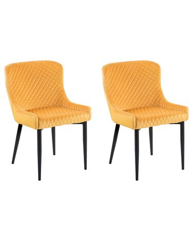 Conjunto de 2 sillas de comedor de terciopelo amarillo/negro SOLANO