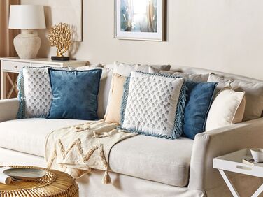 Set of 2 Velvet Cushions Geometric Pattern 45 x 45 cm Dark Blue SESELI