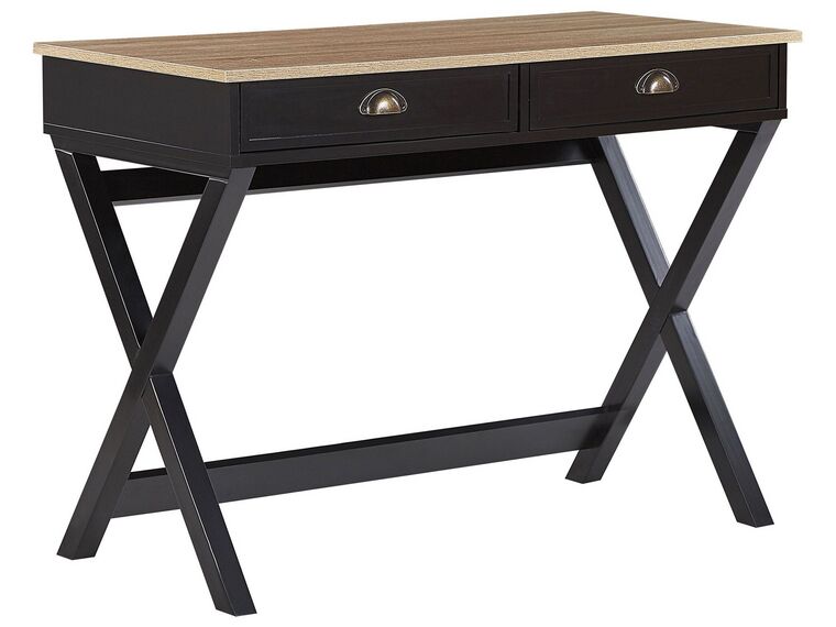 Schreibtisch schwarz / heller Holzfarbton 103 x 50 cm 2 Schubladen EKART_785255
