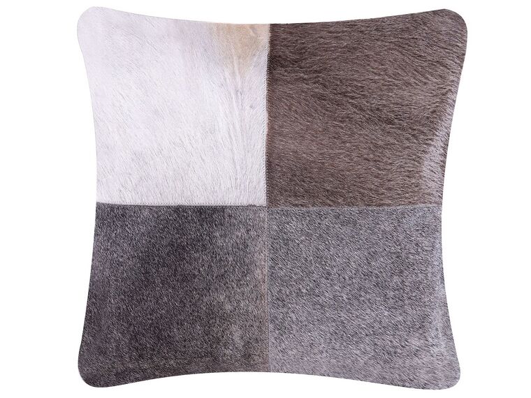 Leather Cushion Patchwork Pattern 45 x 45 cm Grey NELLAD_755419