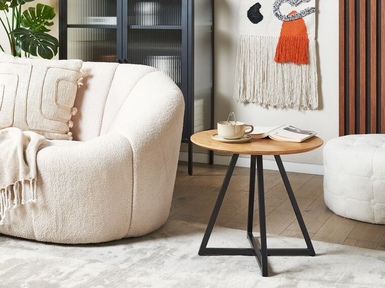 Side Table Light Wood with Black ATOKA Beliani.co.uk