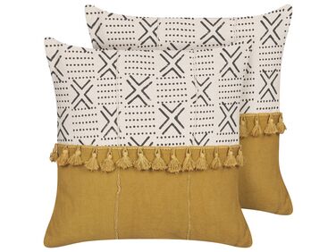 Set of 2 Cotton Cushions Geometric Pattern 45 x 45 cm White and Yellow WOODI