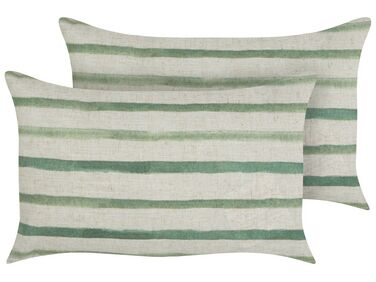 Set of 2 Cushions Striped Pattern 50 x 30 cm Green KAFRA