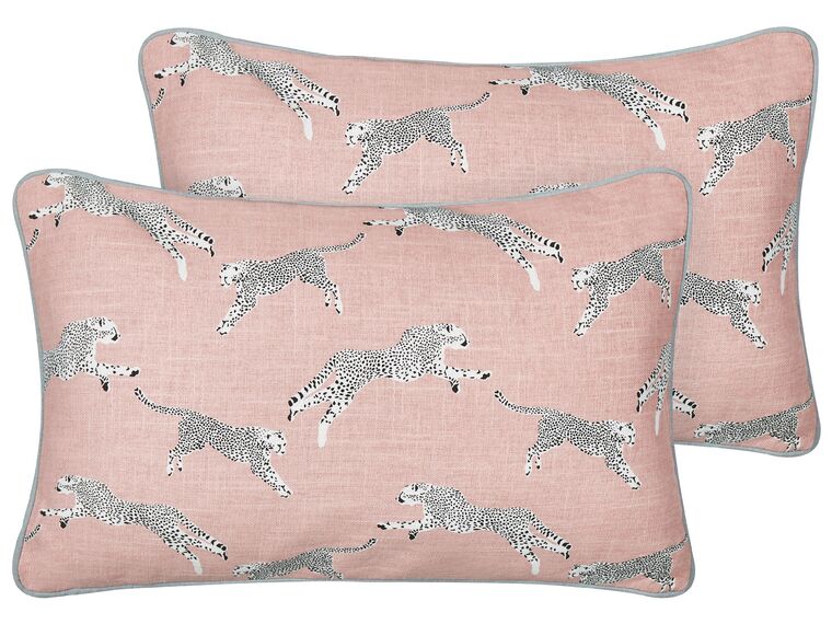 Set of 2 Cotton Cushions Cheetah Motif 30 x 50 cm Pink ARALES_893095