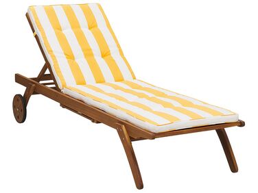 Wooden Reclining Sun Lounger with Cushion Yellow and White CESANA